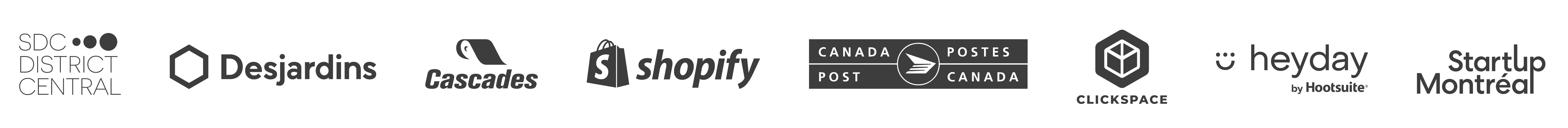 SDC District Central, Desjardins, Cascades, Shopify, Canada Post, Clickspace, Heyday by Hootsuite, Startup Montréal
