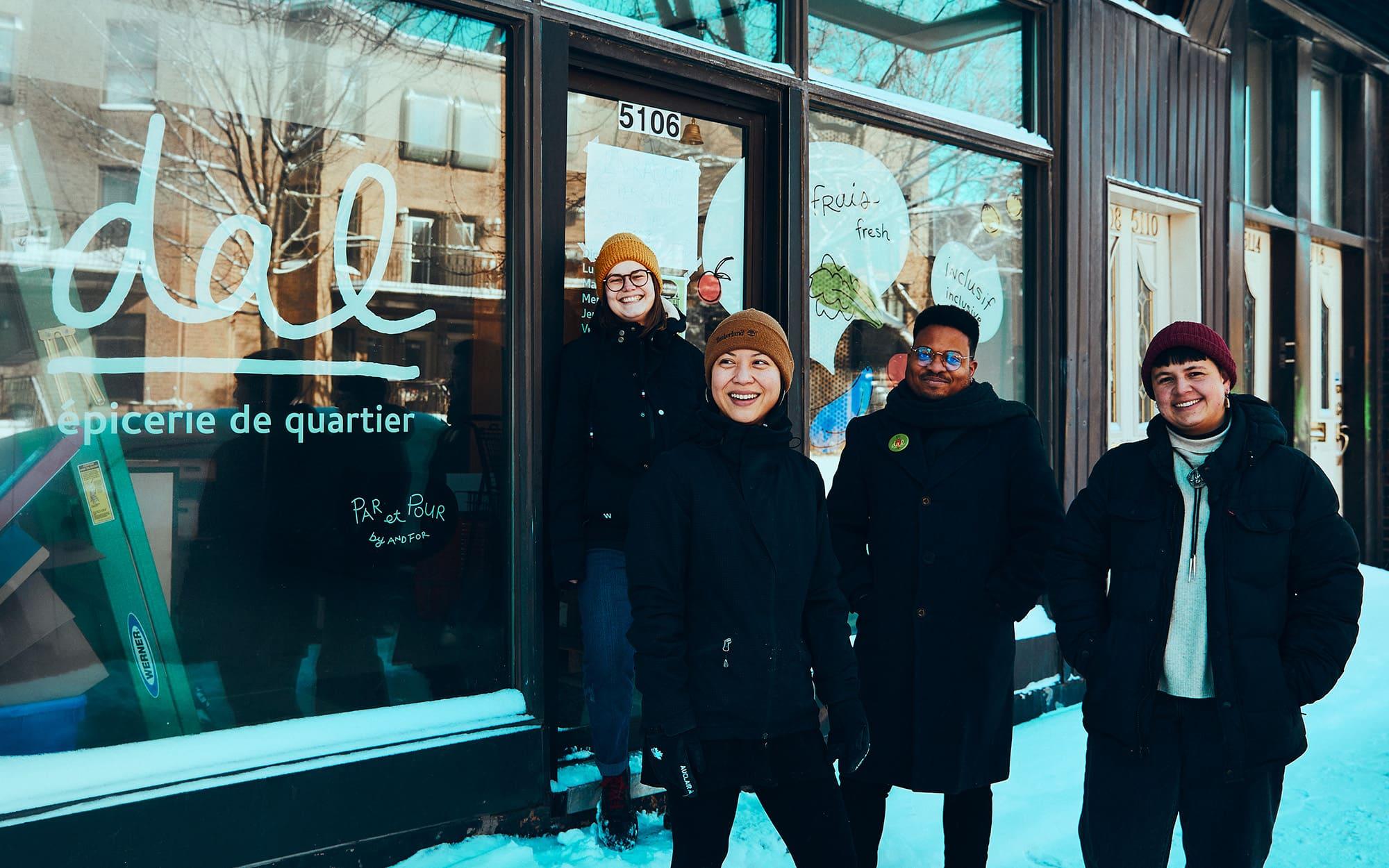 Group of people in front of the DAL grocery store